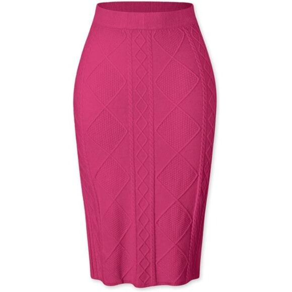 Women's Elastic High Waist Skirt Knit Stretchy Pink - Picture 1 of 7